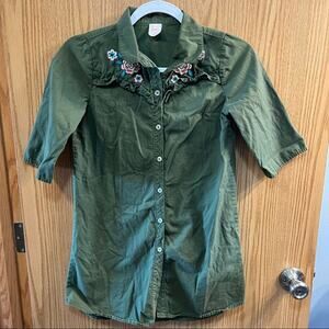 Wonder Nation Olive Green Button Down Shirt Dress Girls Size L / 10 - 12 Floral